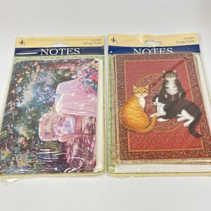 Vintage Note Cards Cats & Garden 1994-1995 8 Notes 8 Envelopes & 1 folder 2 Sets